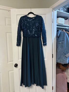 Dainty Jewells Teal Blue Long Sleeve Sequin Maxi Dress